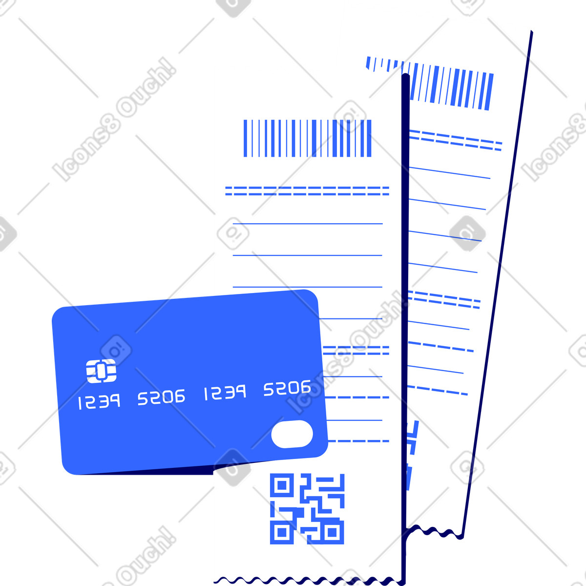 Carta di credito e due ricevute pagamento da supermercato illustrazione in stile Lounge scarica in PNG, SVG