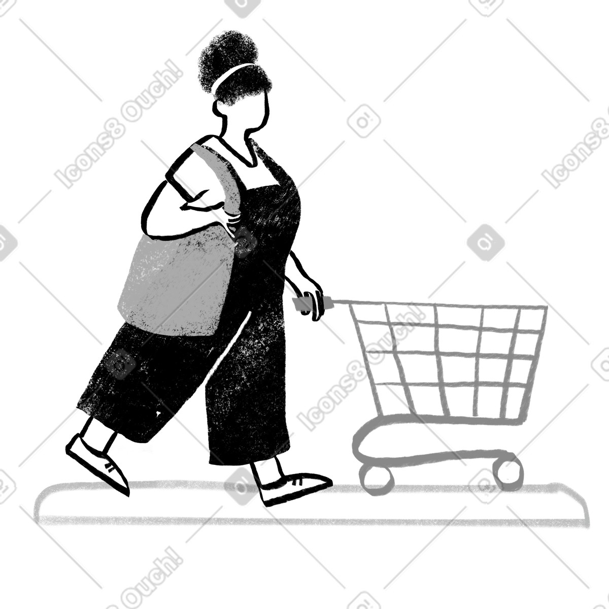 Black and white woman walking with a shopping cart illustrazione in stile Company scarica in PNG, SVG