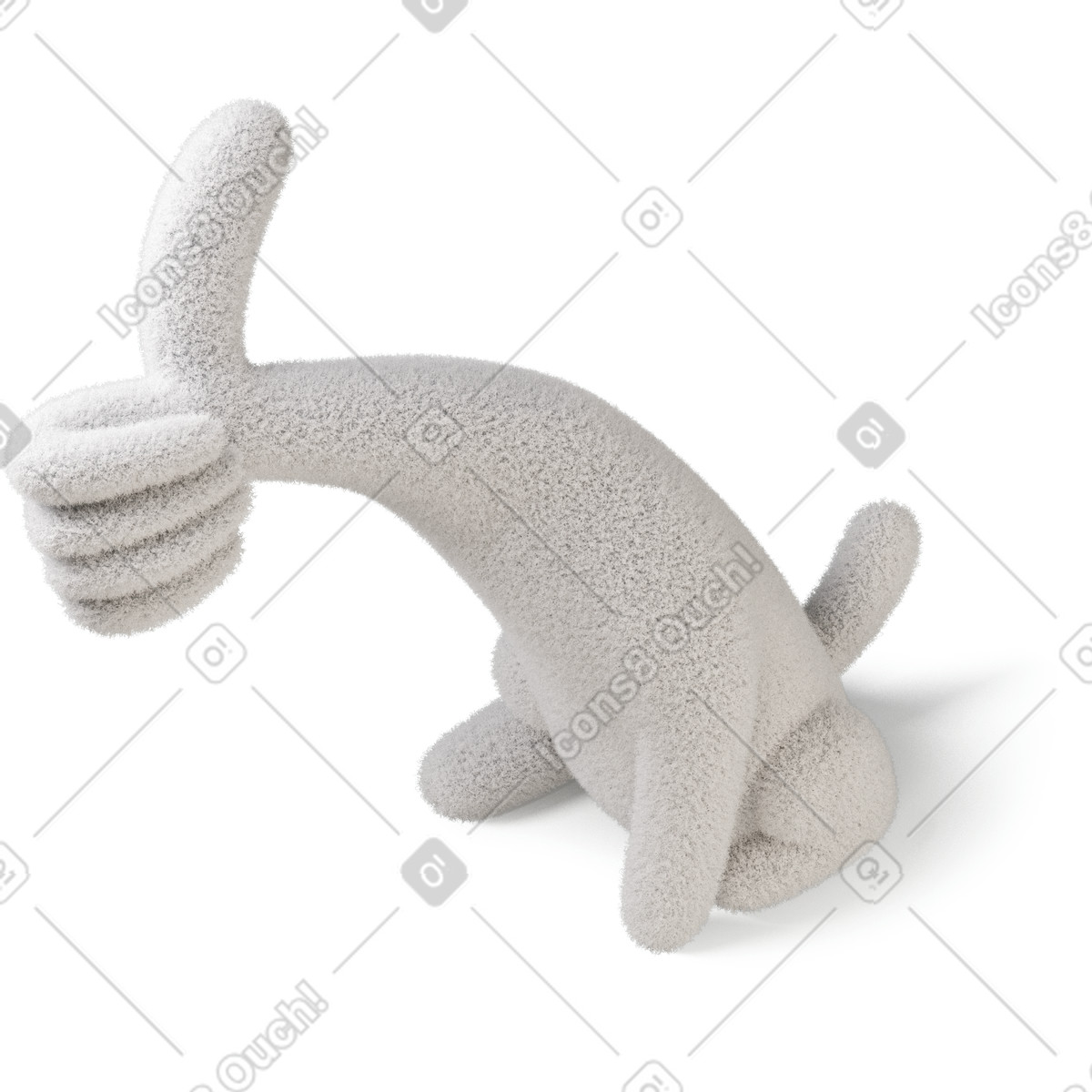 Three-quarter view of a body showing thumb up to the left illustration in 3D Buddy style download in PNG, SVG
