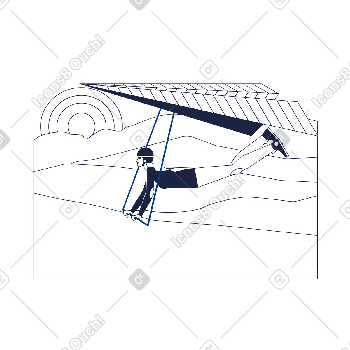 Urban Line 스타일의 Paper airplane hang glider in flight at sunrise, Extreme sport and message sending metaphor 일러스트레이션 PNG, SVG 다운로드