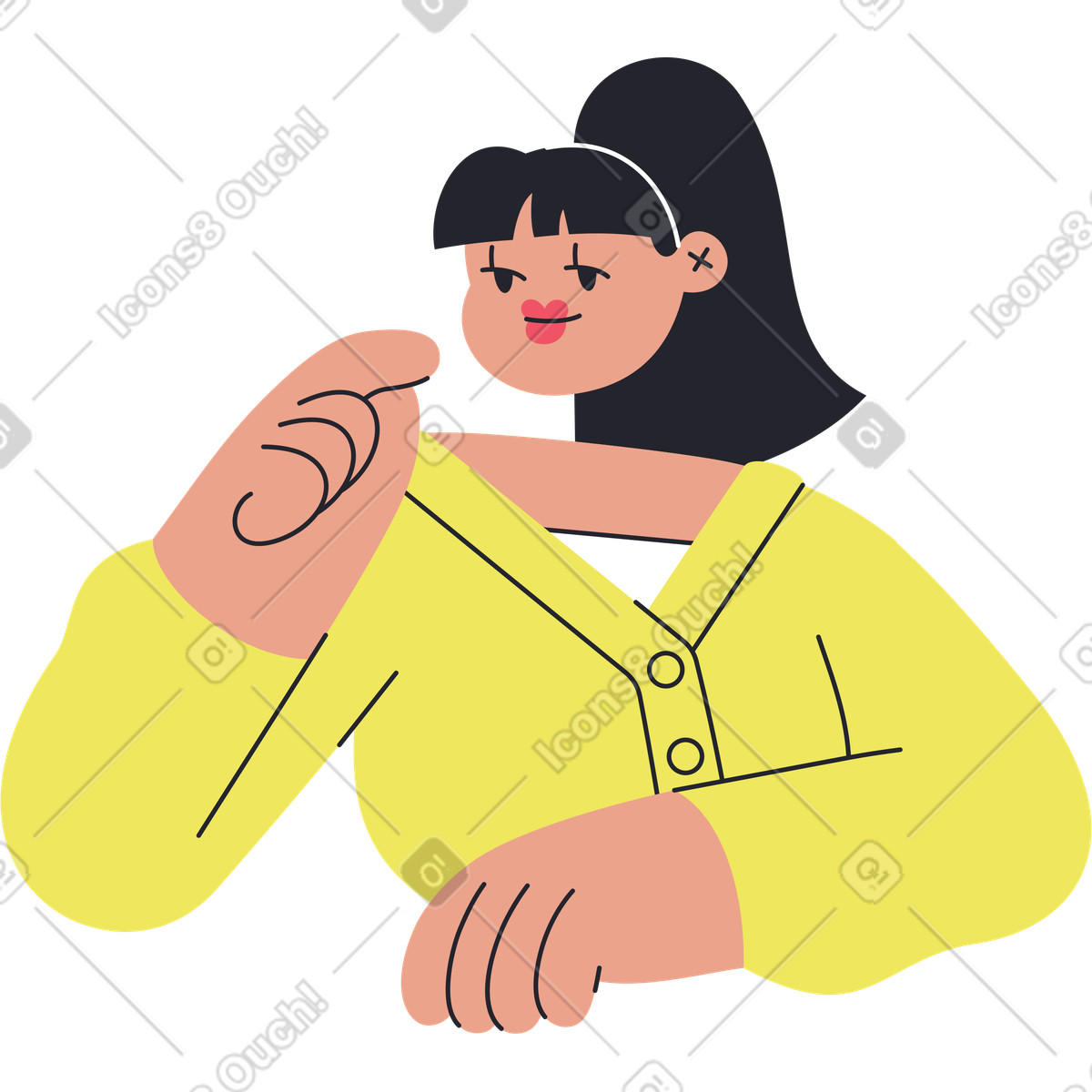 Ilustração de Menina pensativa com torso rabo cavalo em no estilo Boba para baixar em PNG, SVG