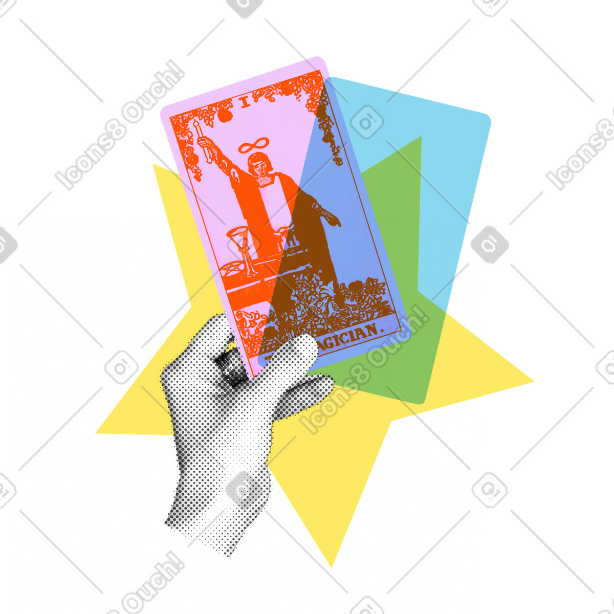 Tarot reading, hand holding cards illustration in Print style download in PNG, SVG