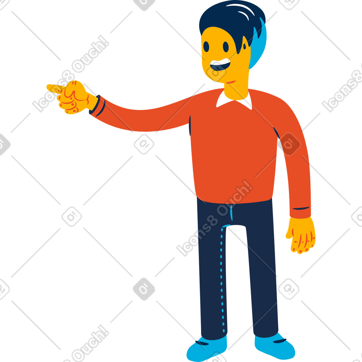 Man pointing a finger from behind the front-Illustration im Flame-Stil als Download in PNG, SVG