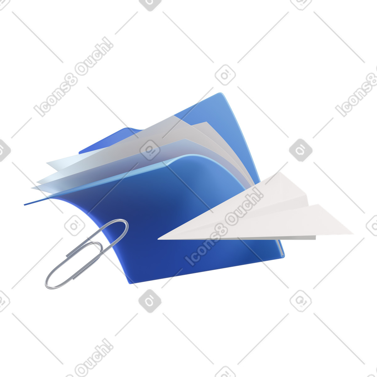 Folder with paper plane, Digital document transfer, Online file sending illustrazione animata in stile 3D Blueprint scaricabile in GIF, Lottie (JSON), AE