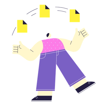 A person juggling papers with no head - Mellow style illustration