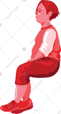 Chubby boy sitting side view PNG, SVG