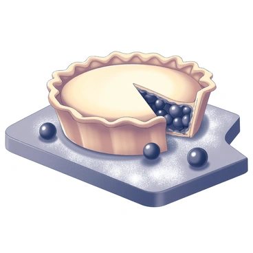 A freshly baked pie sits on a wooden table. The pie features a golden-brown, flaky crust that is perfectly browned and slightly crimped around the edges. Its surface is glistening, indicating the heat from the oven. The filling of the pie consists of dark, juicy grapes, with some of the filling oozing out through a small gap in the crust, creating a deliciously inviting appearance. The pie is surrounded by a few scattered grapes and flour dust on the table, hinting at the baking process.