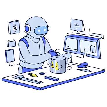 A robot with a sleek metallic body and glowing blue eyes is carefully opening a time capsule. The time capsule is cylindrical, made of shiny silver material, and has intricate patterns etched into its surface. The robot is positioned in a futuristic lab, surrounded by various high-tech equipment and glowing screens. Various tools are scattered on a clean, white workstation beside the robot. Bright lights illuminate the lab, highlighting the robot's movements as it gently lifts the lid of the time capsule.