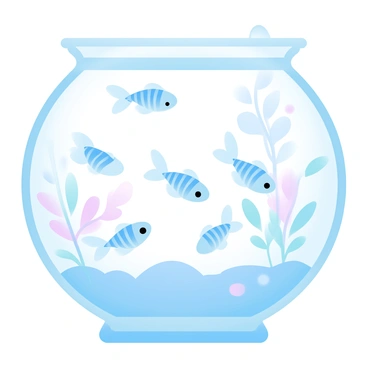 A group of newly hatched zebrafish fry is swimming near the surface of a clear aquarium filled with water. The small fry are tiny and slender, displaying their characteristic stripes in gradient pastel colors. Light filters through the water, creating soft reflections on the aquarium's bottom. Small plants with delicate leaves are seen swaying gently in the water, providing a natural habitat for the fry. The scene captures a sense of movement as the fry dart playfully around the plants.