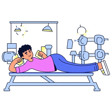 A person is lying on a flat weight bench, performing a traditional dumbbell fly exercise. The individual has a focused expression and is holding a dumbbell in each hand with arms extended out to the sides. The gym setting features various exercise equipment in the background, including a rack of weights and a set of benches. Bright overhead lights illuminate the space, creating a vibrant atmosphere.
