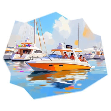 A water taxi delivering sandwiches and snacks to anchored yachts on a sunny day