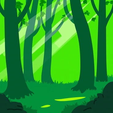A dense forest filled with tall trees whose trunks are covered in rich green moss. The trees are swaying gently, with their branches bending and rustling softly in the wind. Sunlight filters through the leaves, casting dappled shadows on the forest floor. Small plants and ferns are visible at the base of the trees, adding to the lush greenery of the scene. The atmosphere is alive with the movement of leaves and the subtle play of light.