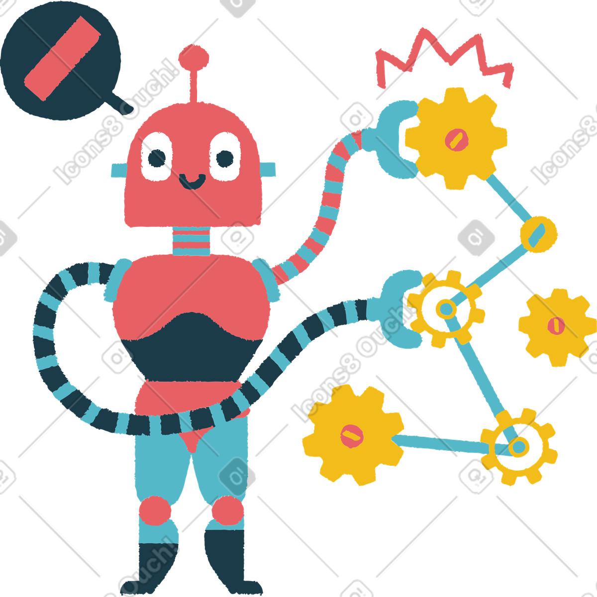Robot working with gears, Engineering and automation concept illustrazione in stile Flamenco scarica in PNG, SVG