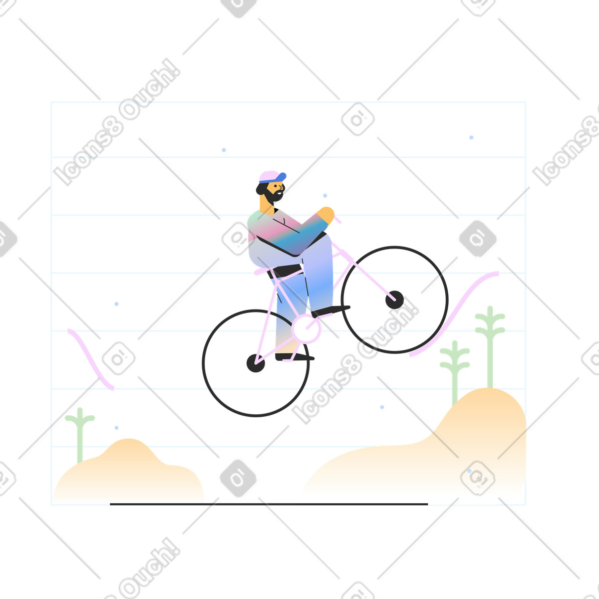 Mann macht einen trick auf einem fahrrad-Illustration im Marginalia-Stil als Download in PNG, SVG