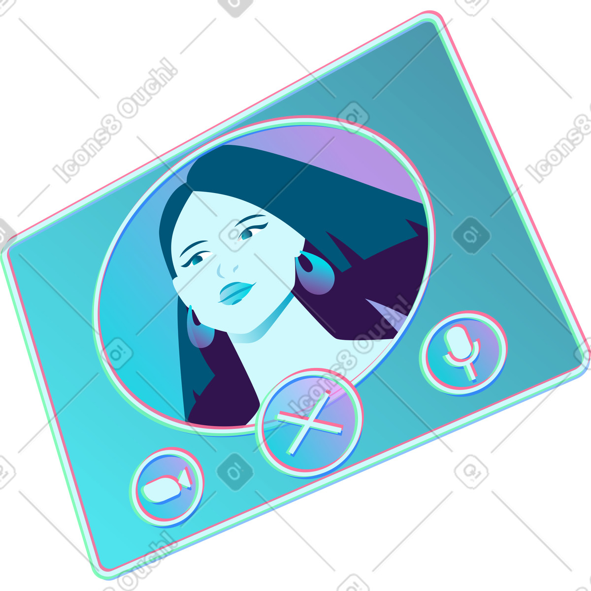Online call window with woman illustration in Neon style download in PNG, SVG