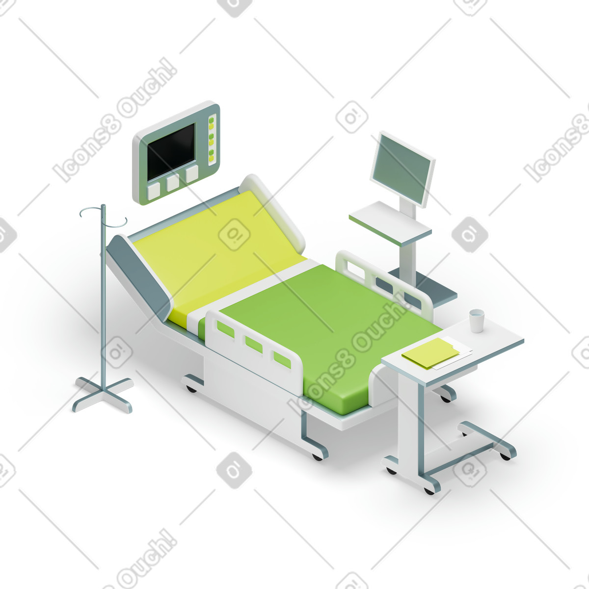 Hospital bed in a medical clinic illustration 3D Isometric style download PNG, SVG
