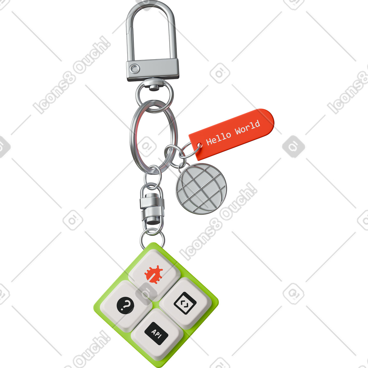 Keychain with programming charms illustration in PNG, SVG