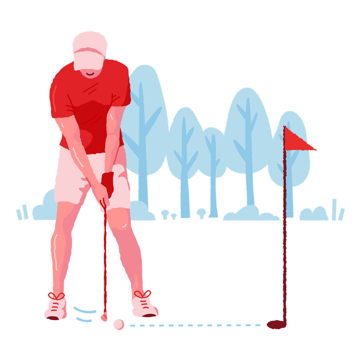 Cherry スタイルの Man playing golf in the forest のイラストをPNG、SVG形式でダウンロード