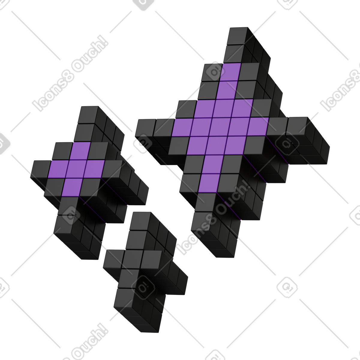 下载 3D Stickle 风格的 Pixels geometric star shapes built from black cubes and squares 插画，支持 PNG、SVG 格式