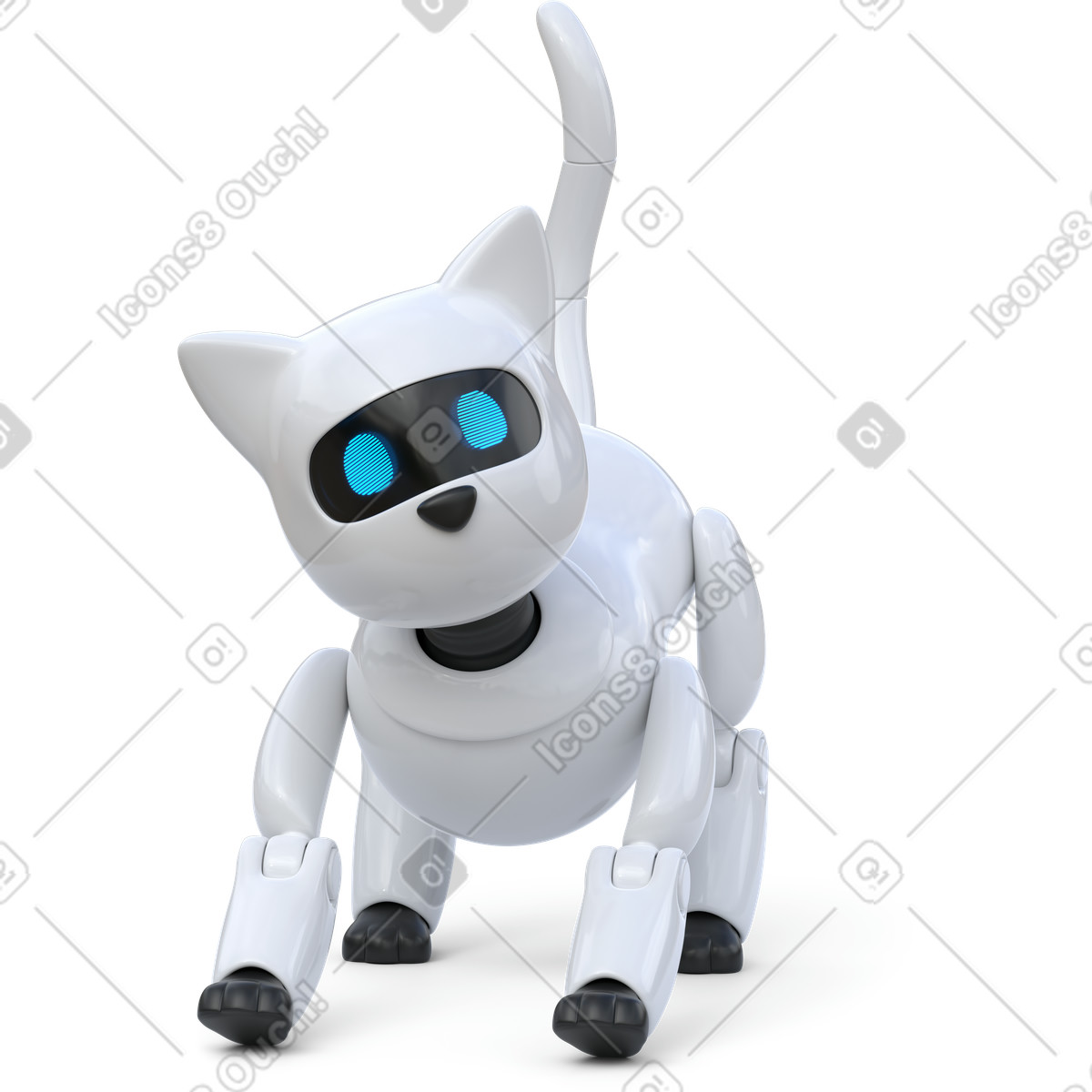 Front view of a robot cat playing illustration, a unique animal clipart in PNG