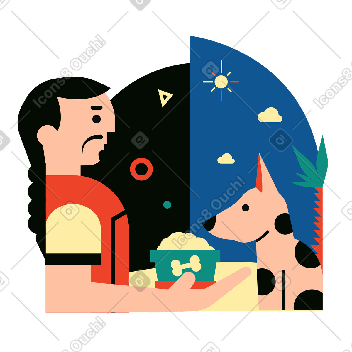Illustration Homme nourrissant son chien dans le style Polar à télécharger aux formats PNG, SVG