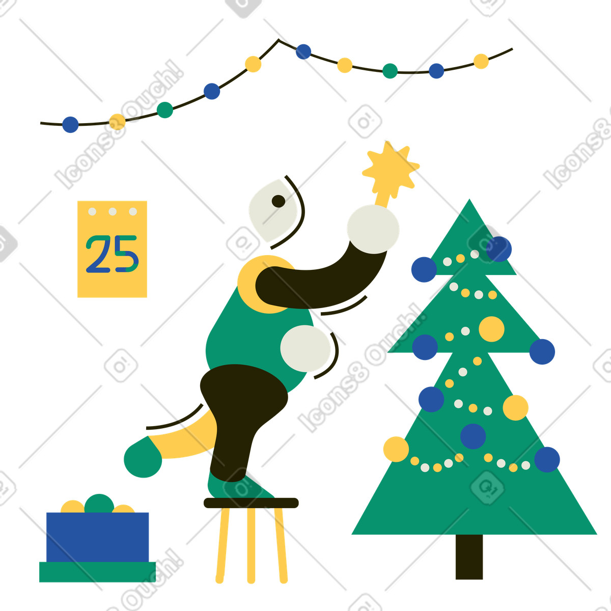 Ilustração de Homem decorando árvore natal em no estilo Spot para baixar em PNG, SVG