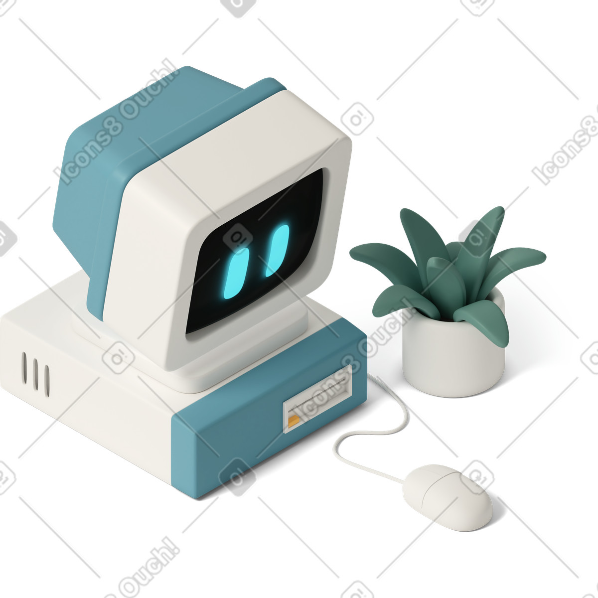 3D Casual life 스타일의 Cute old pc 일러스트레이션 PNG, SVG 다운로드