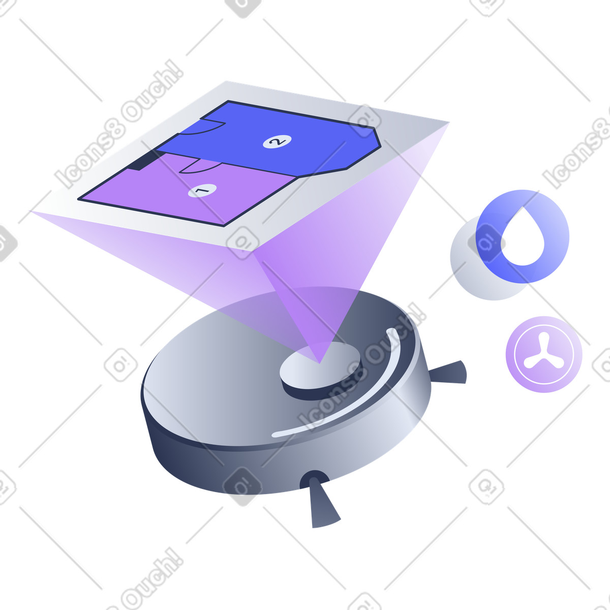 Automated Floor Mapping Robot Vacuum, Smart Cleaning with Room Visualization, IoT Vacuum Adaptive Routes illustration in Lucent style download in PNG, SVG