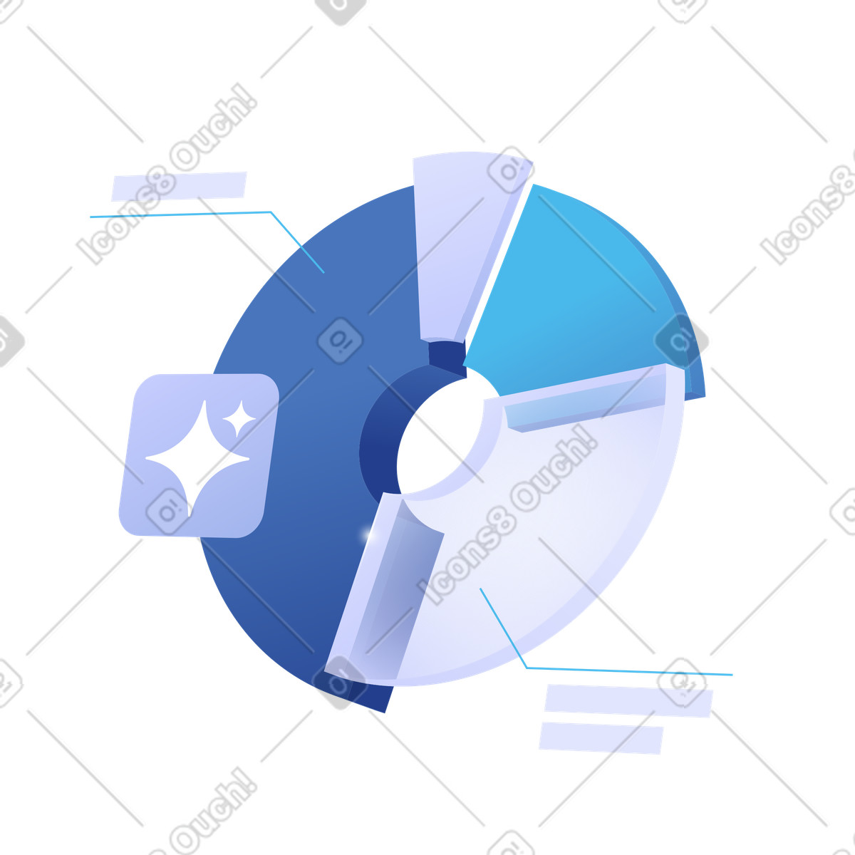 Interactive donut chart with annotations, automated data analysis and reporting illustration in PNG, SVG