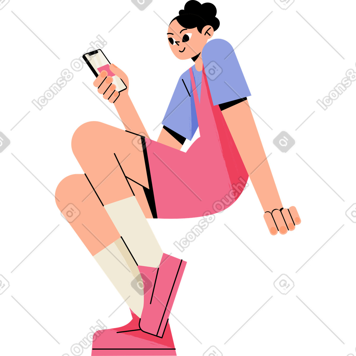 Illustration Fille assise dans une robe d'été avec un téléphone le style Juicy à télécharger aux formats PNG, SVG