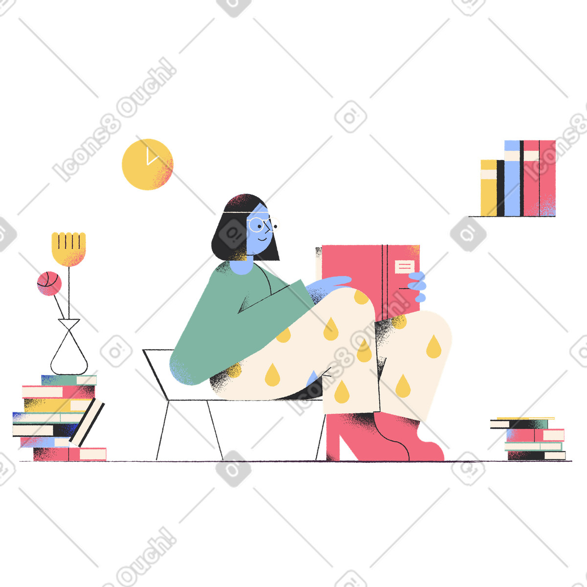 Pablo スタイルの 肘掛け椅子に座って本を読む愛書家 のイラストをPNG、SVG形式でダウンロード