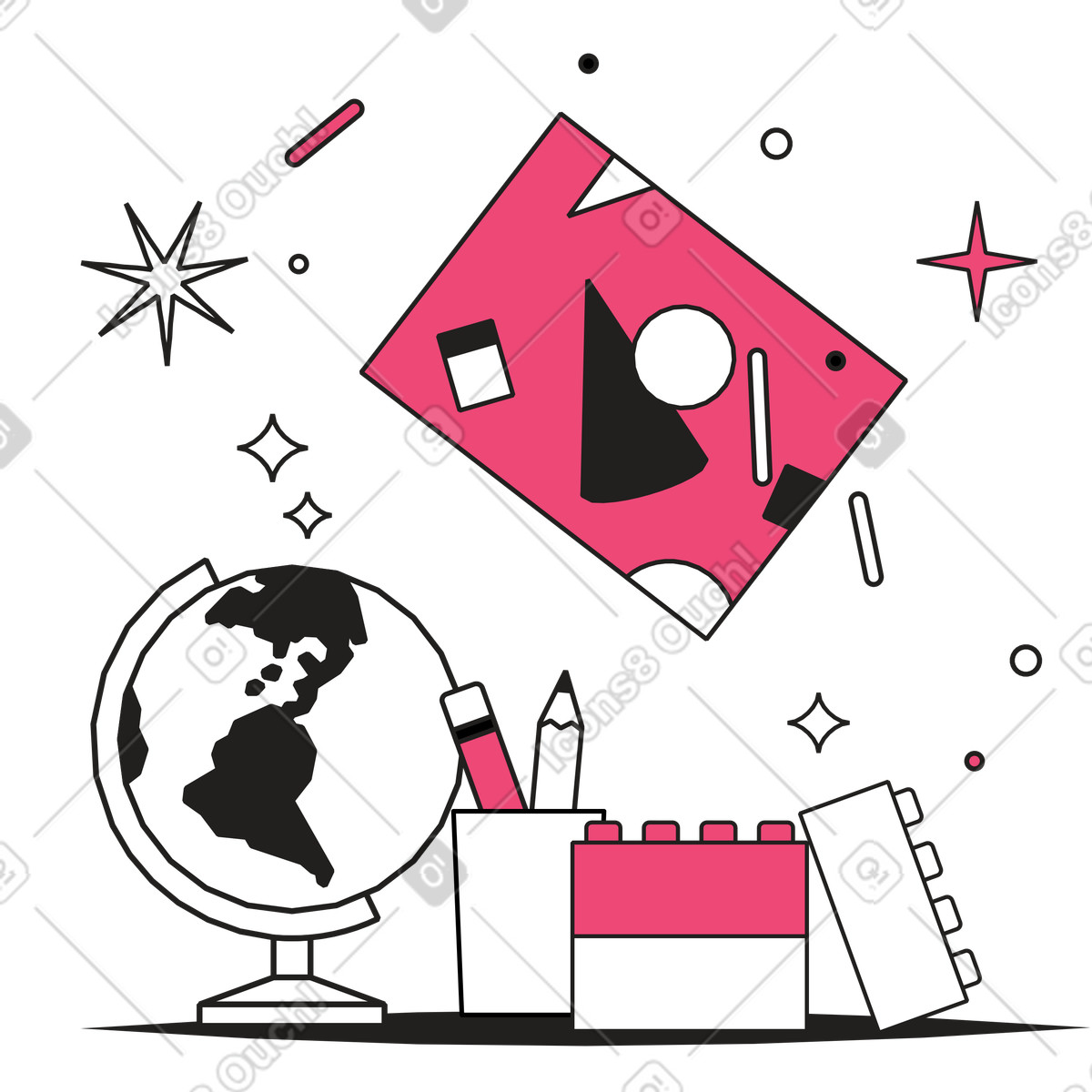 Ilustração de Educational toys and supplies, Early childhood development em no estilo Dazzle Line para baixar em PNG, SVG