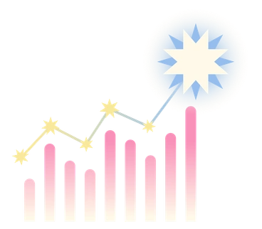 A rising graph with stars and bursts - Beam style illustration
