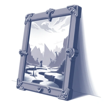 A cursed mirror reflecting a twisted, alternate reality world