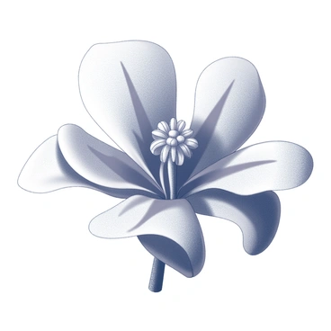 An abstract flower with intricate shapes and forms. The petals have varied outlines and curves that create depth and dimension. The play of light casts shadows across the flower, emphasizing the contours and textures of the petals. The center of the flower features a detailed arrangement, contrasting with the surrounding shapes. The background remains neutral, allowing the flower and its shadow play to be the focal point of the image.
