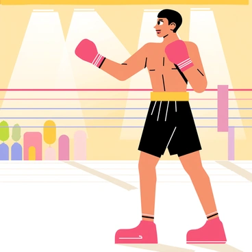 A boxer intensely focused, shadow boxing before stepping into the ring