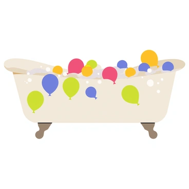 A bathtub filled with balloons and bubbles for a festive celebration