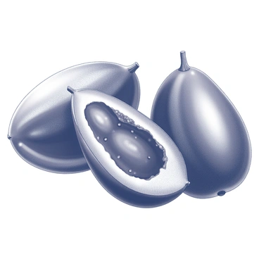 A close-up view of tamarind pods that are split open. The pods have a smooth, curved exterior with a rich texture. Within the pods, the sticky pulp is exposed, showcasing its dark, glossy surface. The pulp has a fibrous consistency, and small seeds are visible within the mass. The background is softly blurred to emphasize the details of the tamarind pods and the rich, sticky interior.