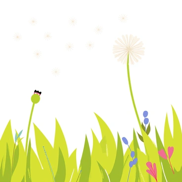 A close-up view of "dandelion seeds" floating gracefully through the air. The seeds appear delicate and fluffy, catching the light as they swirl in the gentle breeze. In the background, a vibrant "meadow" filled with various shades of green grass and wildflowers provides a colorful contrast. The scene captures the whimsical motion of the seeds as they drift effortlessly across the landscape, with a clear blue sky above.