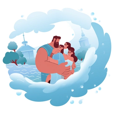 A dramatic scene depicting the great flood as Gilgamesh saves his people.