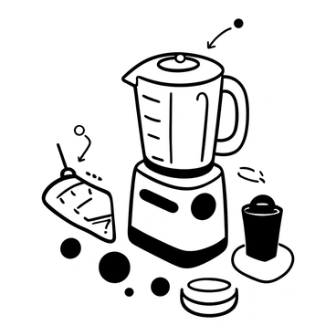 A detailed illustration of a modern blender featuring a sleek base with a control panel. The blender jar is shown with measurement markings along the side. Several detachable parts, including a lid with a central opening and a detachable blade assembly, are arranged around the blender. Each part is clearly labeled with technical annotations pointing to their features. The background is minimal to emphasize the blender and its components.