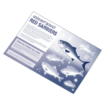 A trivia card featuring "Fun Facts About Red Snappers." The card is primarily decorated with images of red snapper fish in various positions, showcasing their distinctive shape and fins. Each fact is presented in a clearly readable font, with a contrasting background to ensure legibility. The layout includes a section with a large image of a red snapper swimming gracefully in the ocean, alongside smaller illustrations that highlight different aspects of the fish’s habitat and behavior. Additionally, the card incorporates icons or symbols related to fishing and marine environments.