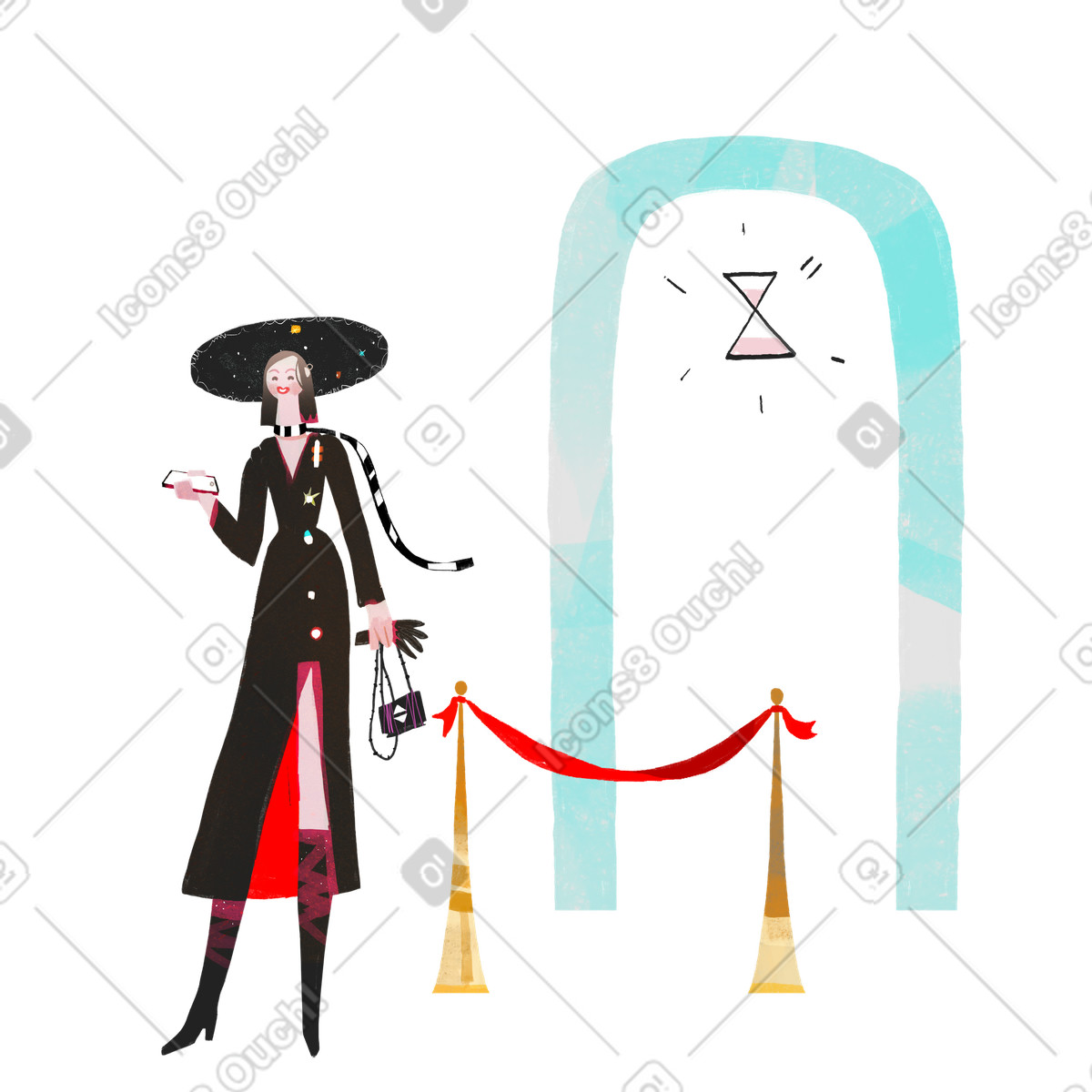 Frau wartet am eingang-Illustration im Fabulous-Stil als Download in PNG, SVG