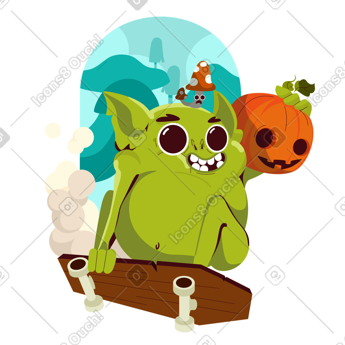 Ilustração de Goblin em um skate indo para uma festa halloween no estilo Experimental baixar PNG, SVG