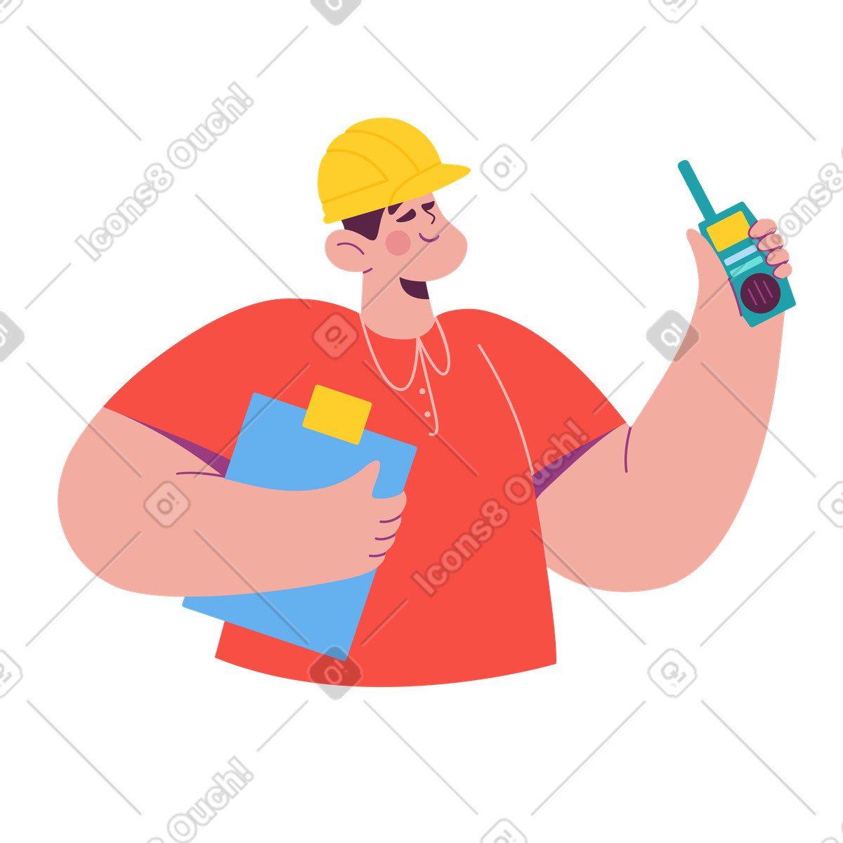 Ilustração de Trabalhador da construção civil com um walkie-talkie em no estilo Sammy para baixar em PNG, SVG
