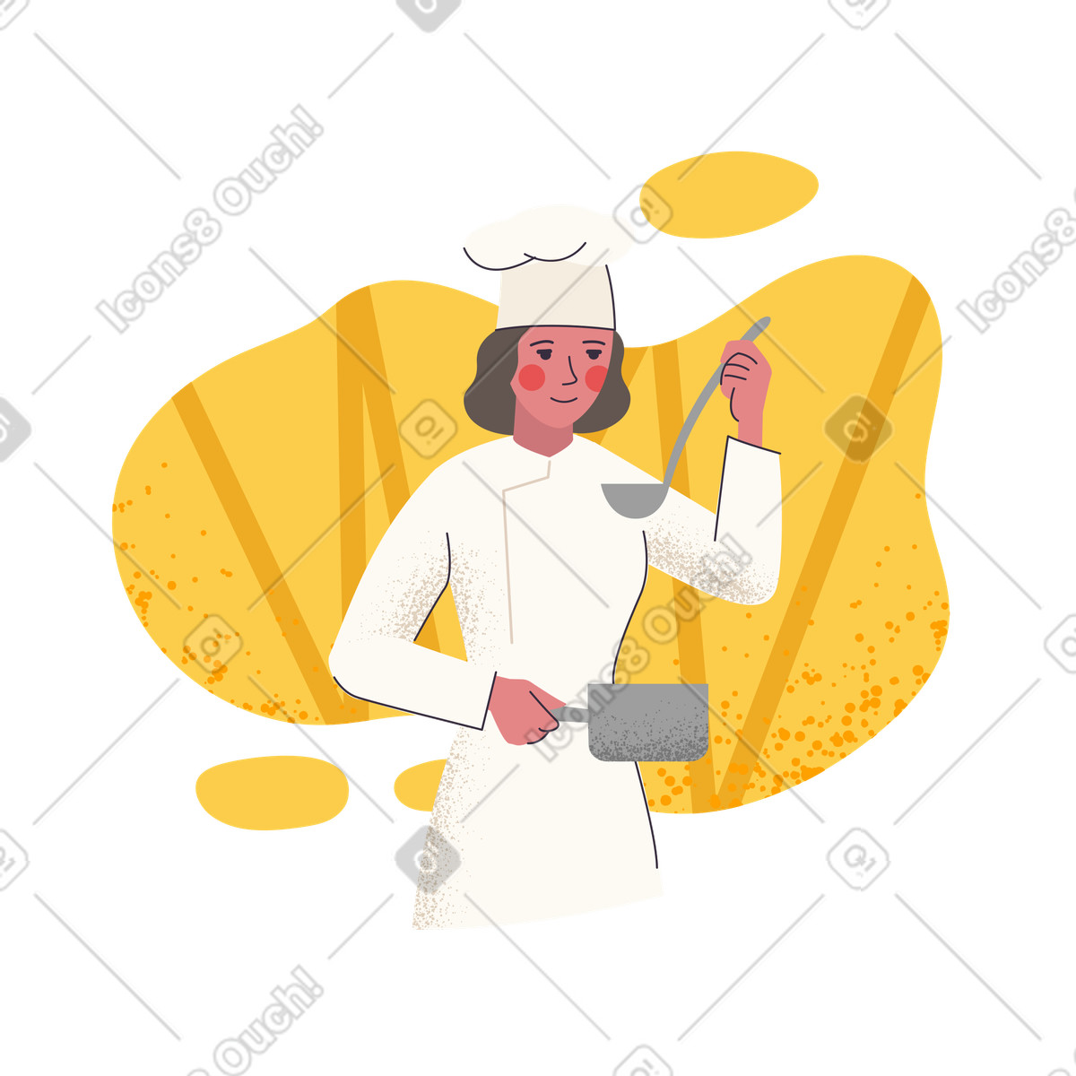 Chef tasting flavor with ladle and pan illustration in Pale style download in PNG, SVG