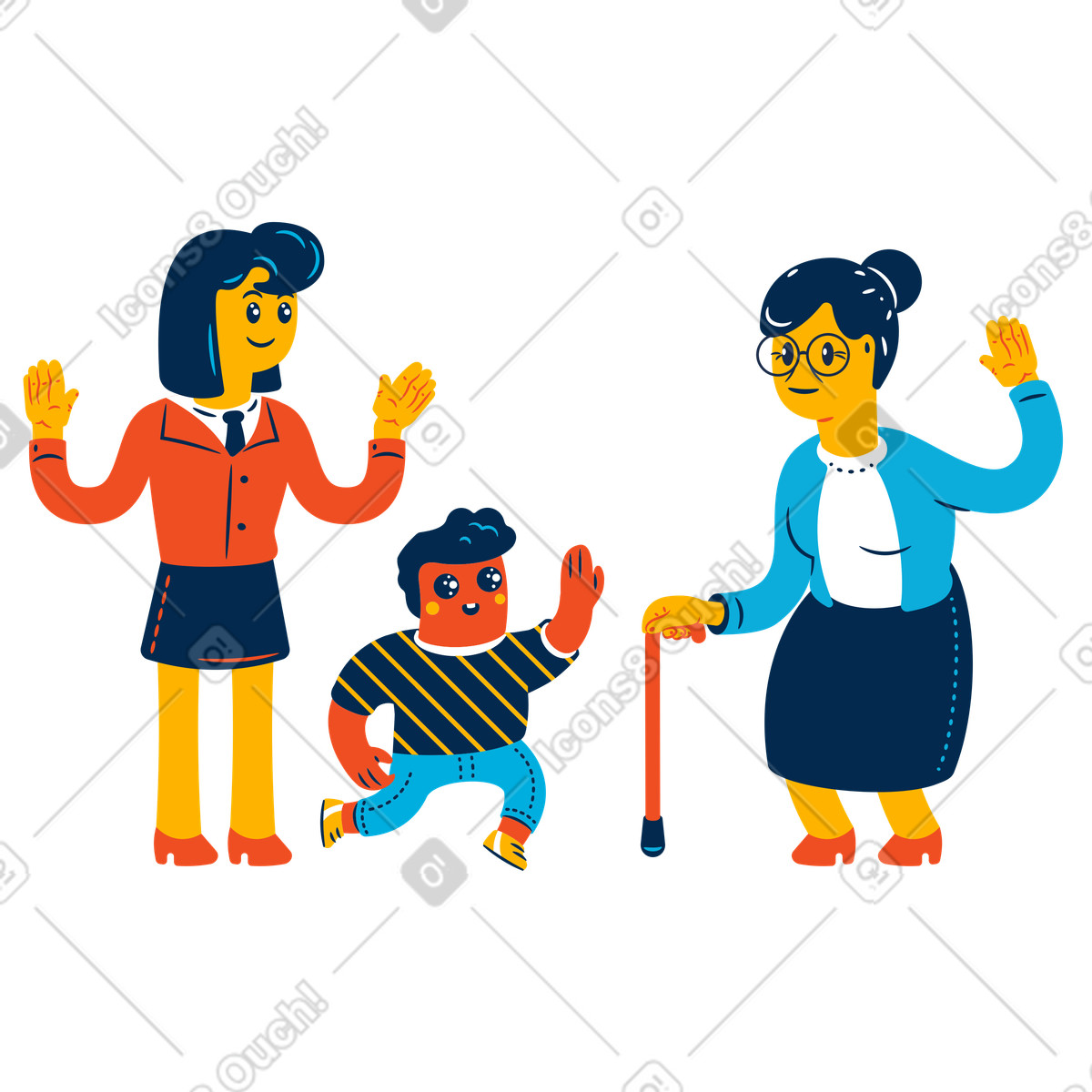 La famiglia è emozionata di andare a trovare nonna illustrazione in stile Flame scarica in PNG, SVG