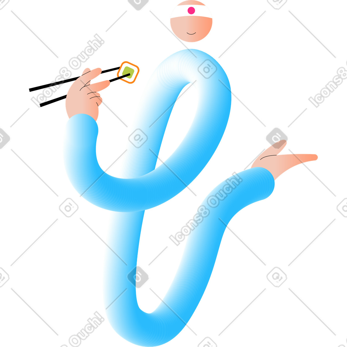 Ilustración Hombre sosteniendo sushi con palillos en estilo Knotty a descargar en PNG y SVG