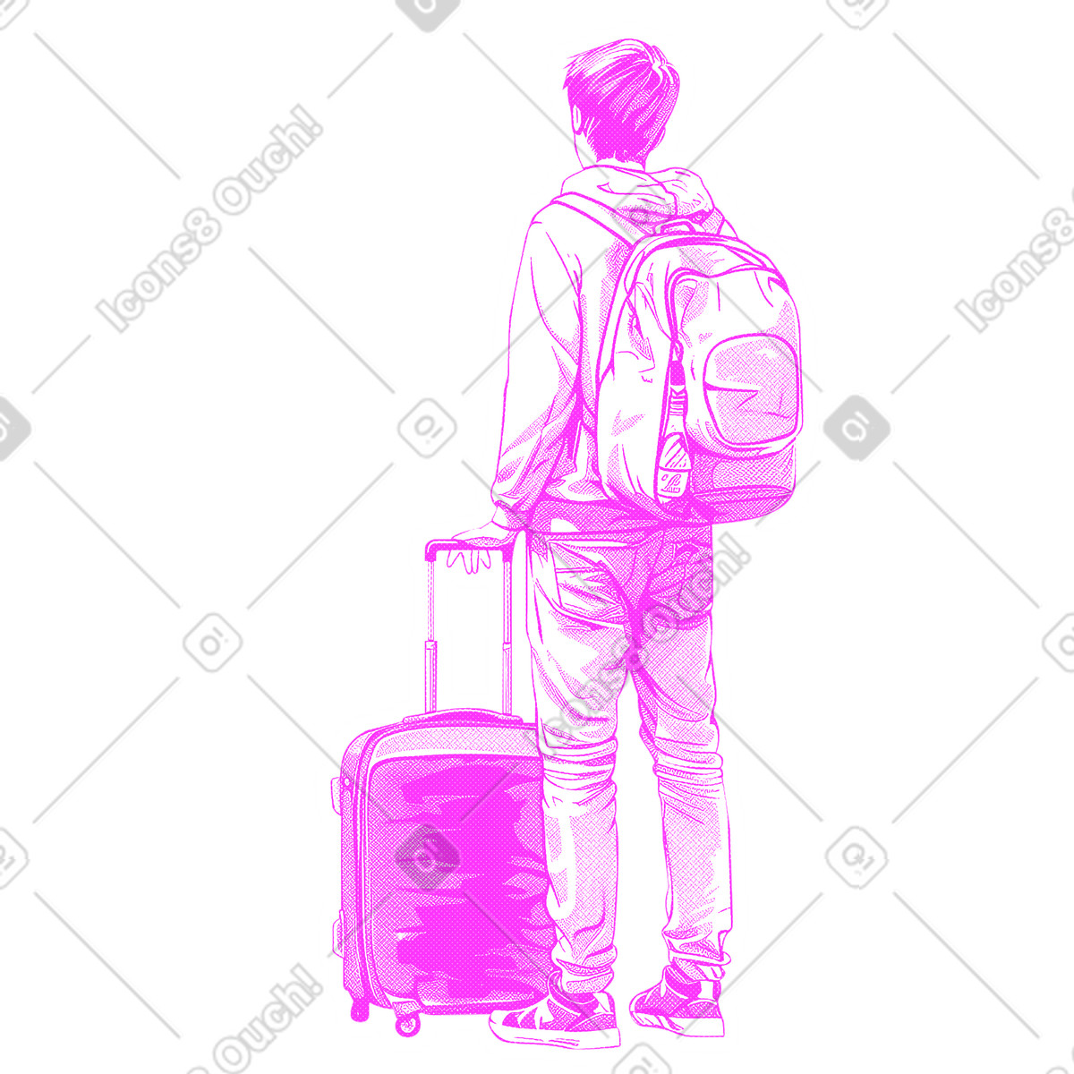 Giovane con la valigia illustrazione in stile Halftone scarica in PNG, SVG