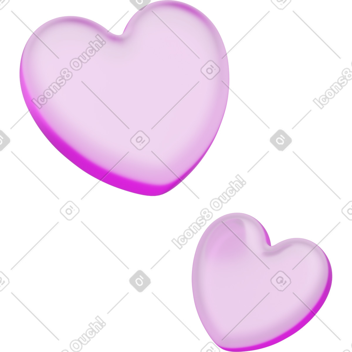Glossy romantic hearts icons set illustration in 3D Playful style download in PNG, SVG